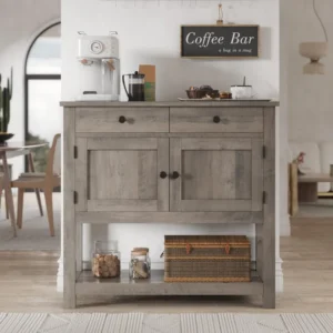 Farmhouse Table with 2-door Cabinet & 2 Drawers, Coffee Bar, Entryway Table